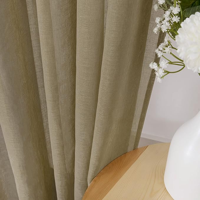 Tollpiz Sheer Curtains Bedroom Linen Textured Curtain Sheers Light Filtering Voile Rod Pocket Curtains for Living Room, 38 x 84 inches Long, Taos Taupe, Set of 2 Panels