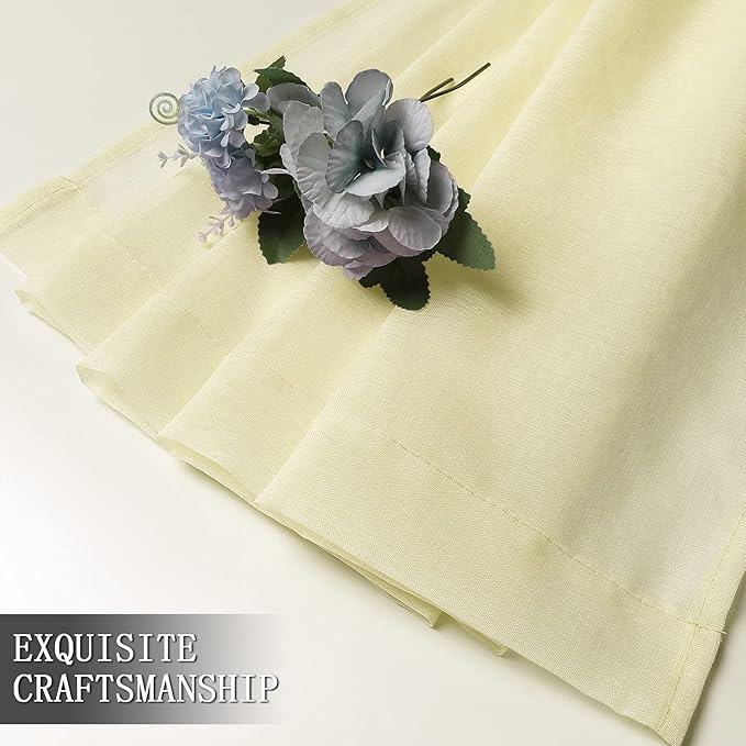 Tollpiz Sheer Curtains Living Room Linen Textured Curtain Sheers Light Filtering Voile Rod Pocket Curtains for Bedroom, 38 x 63 inches Long, Transparent Yellow, Set of 2 Panels