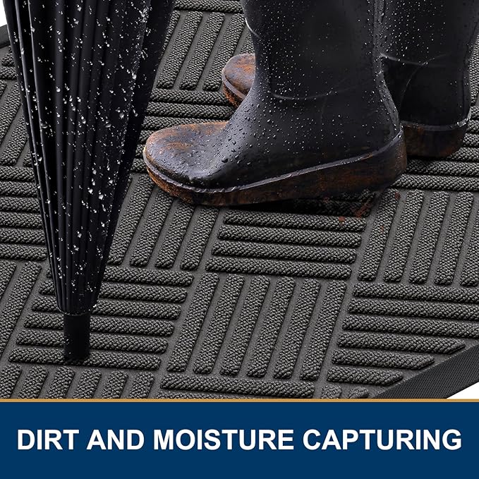 Smiry Front Door Mat Outside Entrance, Heavy Duty Outdoor Indoor Natural Rubber Doormat, Non Slip, Trap Dirt and Moisture, Easy Clean, Low Profile Patio Porch Entryway Mat, 35x23, Grey