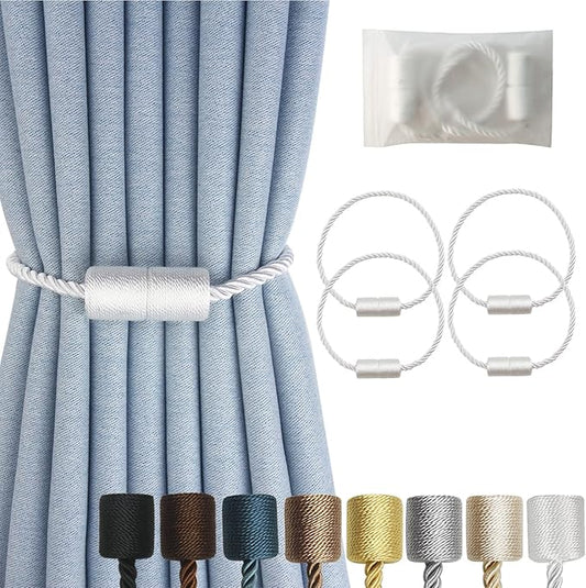 Magnetic Curtain Tiebacks 4 Pack White Curtain Rope Tieback Curtain Holders for Drapes Modern Tie Backs Decorative Curtain Holdbacks