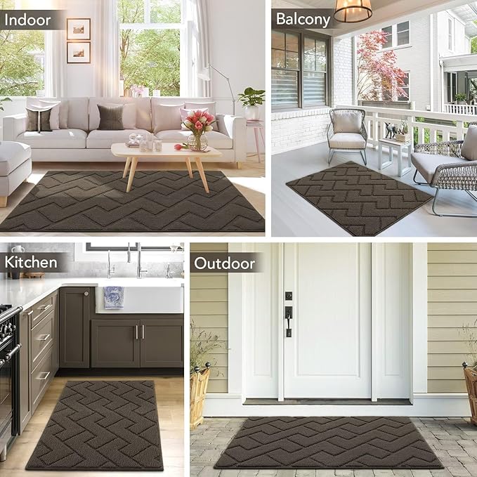 hicorfe Front Door Mat Outside Entrance,24"x35" Absorbent Muddy Dirt Resist Welcome Door Mats Outdoor Indoor,Stain and Fade Resistant,Non Slip Backing Entry Mat Doormat for Entryway (Latte)