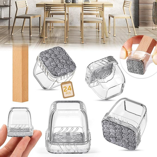 24PCS Extra Small Chair Leg Floor Protectors, Furniture Sliders, Chair Leg Protectors for Hardwood Floors, Non-Slip Felt Furniture Pads, Square Silicone Cap Covers to Protect Floors(Fit 0.5" - 0.75")