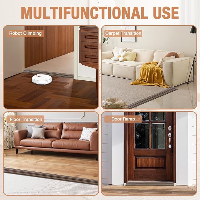 Floor Transition Strip Self Adhesive Vinyl Door Threshold for Doorways Carpet Edging Trim Overlap Edge Reducer for Laminate Floor, Carpet, Tile (Smoked Brown Wood Grain, 3/5" to 4/5", 10Ft)