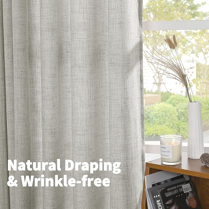 YoungsTex Light Grey Linen Curtains 45 Inch Length for Short Window, Light Filtering Burlap Textured Drapes Rod Pocket Back Tab for Kitchen Living Room Bedroom, 2 Panels, 42 X 45 Inch