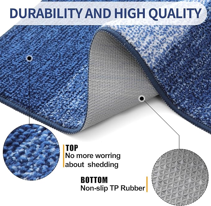 Kitinjoy Indoor Outdoor Door Mat, 40x32 Non-Slip Absorbent Dirt Trapper, Low-Profile Washable Inside Entrance Front Floor Mat, Sturdy Soft Entry Doormats for Entryway, Navy Blue