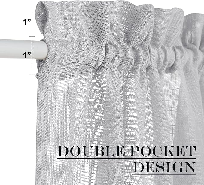 NICETOWN Translucent Door Curtain for Sidelight - Linen Textured French Door Semi Sheer Curtain(Light Grey, 40 inches Length, Single Panel, 1 Tieback Included)