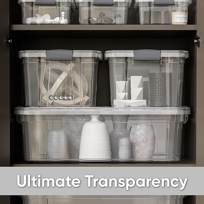 Superio Storage Bins with Lids, Clear Plastic Containers for Organizing, Stackable Totes, BPA Free, Odor Free, Organizer Boxes for Home, and Dorm (2 Pack, 13.7 Qt)