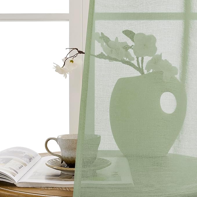 Tollpiz Sheer Door Curtain Closet Linen Textured Curtains Sheer Doorway Light Filtering Voile Patio Door Rod Pocket Curtain French Door, 54 x 72 inches Long, Sage Green, Set of 1 Panel