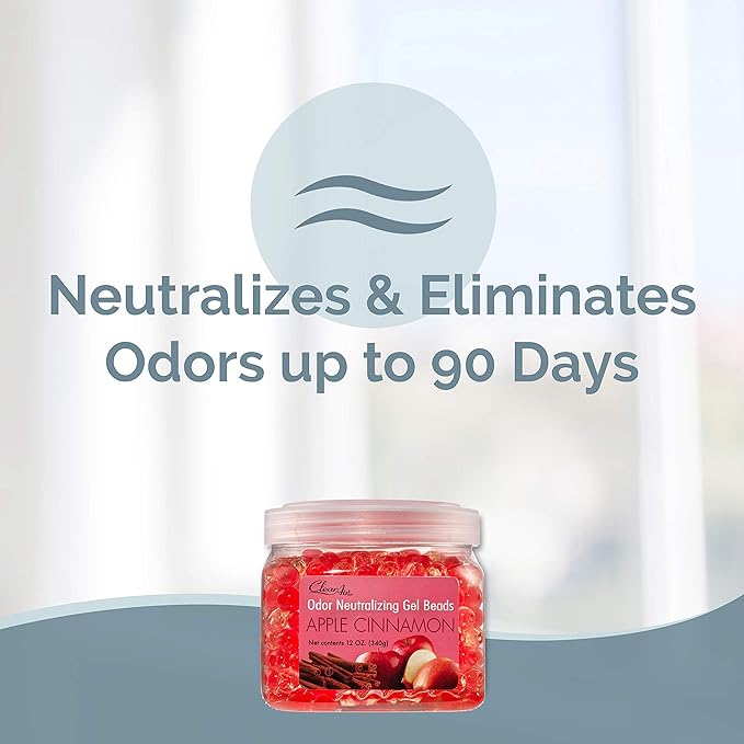 Clear Air Odor Eliminator Gel Beads - 12 oz, Pack of 2 - Air Freshener Made with Essential Oils - Eliminates Odors in Bathrooms, Cars, Boats, RVs & Pet Areas - Apple Cinnamon Scent
