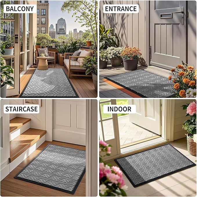 Yimobra Front Door Mat Outside Entrance 29.5x17, Waterproof Heavy Duty Outdoor Mats for Front Door, Non Slip Rubber Entry Mat for Garage Patio, Grey