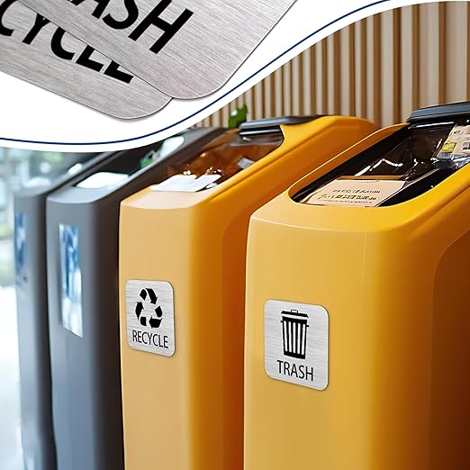 Recycle and Trash Magnets Sticker for Recycling Bins and Kitchen Cans, 2 Magnetic Sticker Adhesives for Garbage Containers, Outdoor Waste Bin