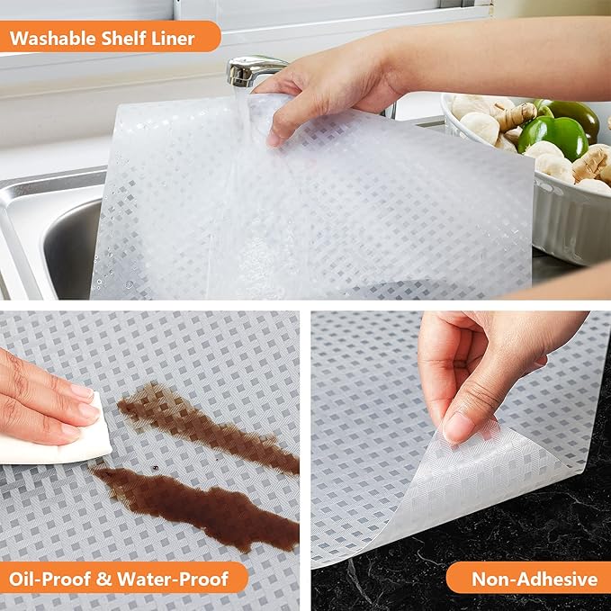 Shelf Liners for Kitchen Cabinets Refrigerator Liners Waterproof & Oil-Proof Kitchen Cupboard Liner Non-Slip Drawer Mats EVA Material Non Adhesive Fridge Liner for Shelves Diagonal Pattern Clear