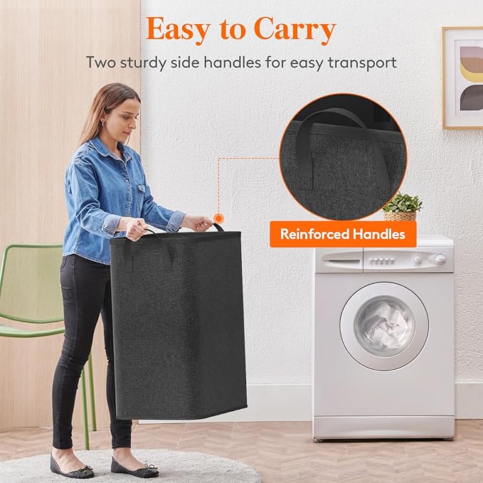 Lifewit 80L Large Tall Laundry Hamper, Collapsible Laundry Basket with Handles, Foldable Clothes Hampers for Laundry, Portable Dirty Clothes Hamper for Dorm College Bedroom Bathroom, Black