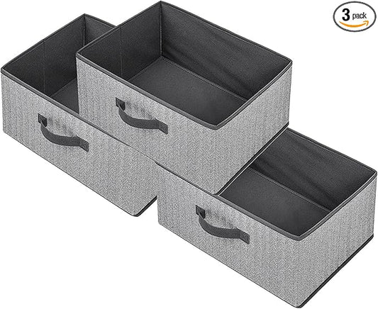 Storage Baskets, 15.7 Inch Woven Fabric Bins, Storage Cubes with Reinforced Handles, Organizer Bins for Closet Shelves, Foldable, for Toys, Clothes, Natural Beige (3PCS/Grey-15.7*11*7.8inch)