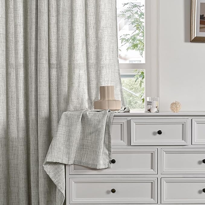 YoungsTex Dark Grey Linen Curtains 72 Inch Long 2 Panels for Living Room, Back Tab Rod Pocket Semi Sheer Window Drapes Light Filtering Textured for Bedroom Dining, 42 X 72 Inch