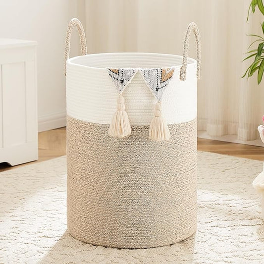 Laundry Basket,Woven Cotton Rope Laundry Hamper,100L for Decorative Storage of Dirty Clothes,Toys and Blankets in Bathroom,Baby Room and Living Room