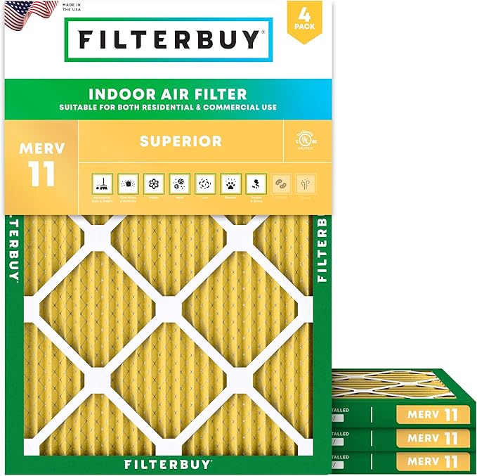 Filterbuy 10x14x1 Air Filter MERV 11 (MPR 1200) Allergen Defense Replacement (4-Pack), Electrostatic Pleated HVAC AC Furnace Filters, Made in USA (Actual Size: 9.50 x 13.50 x 0.75)