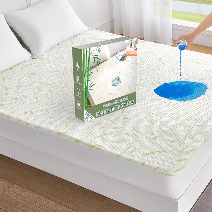 Twin XL Mattress Protector Waterproof Mattress Pad Washable Bamboo Rayon Mattress Cover Breathable Noiseless Bed Protector 5" - 21'' Elastic Fitted Deep Pocket
