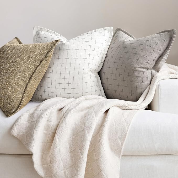 ZWJD Pillow Covers 22x22 Set of 2 Soft Polyester Textured Pillow Covers with Stylish Flange Edge Cozy Farmhouse Throw Pillows for Couch Bed Sofa Living Room