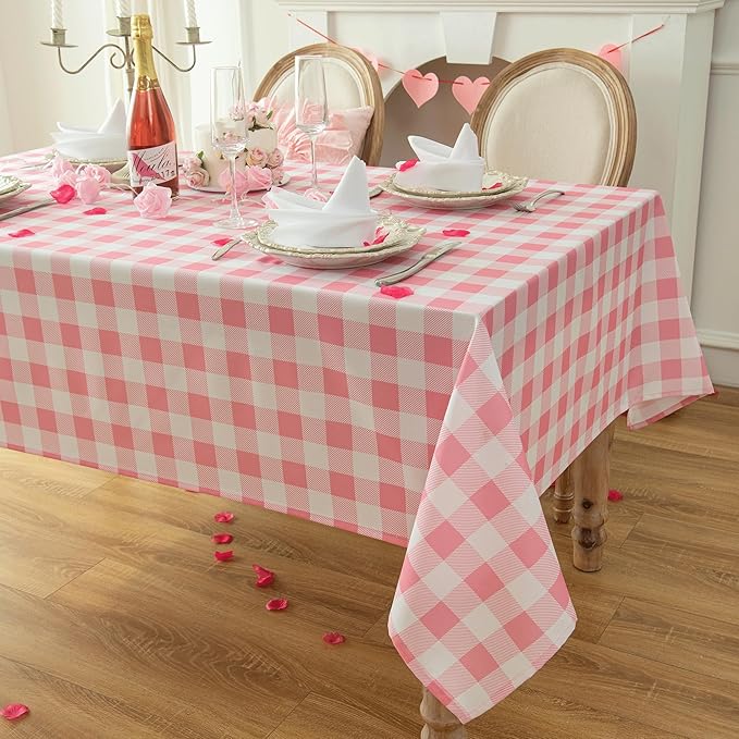 Classic Gingham Tablecloth Fabric - Oblong 58x120 Water Resistant Chequered Pattern Table Cloth for Indoor/Outdoor Use - Tabletop Cover for Birthday, Picnics, Gardens, and Parties