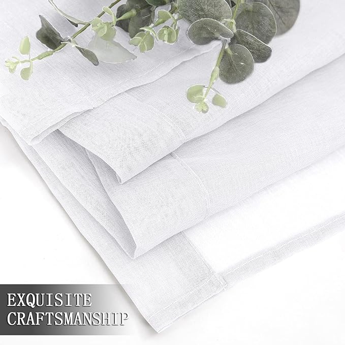 Tollpiz Sheer Tier Curtains Kitchen Linen Textured Half Curtain Sheers Light Filtering Rod Pocket Voile Bathroom Short Curtains for Farmhouse, 25 x 30 inches Long, White, Set of 2 Panels