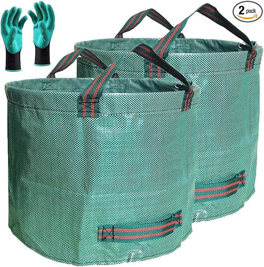 Professional 2-Pack 137 Gallon Lawn Garden Bags Large (D34,H34 inch) Yard Waste Bags w/Gardening Gloves for Big Leaf Bag,Yard Debris,Waste Container,Lawn Trash,Grass Clippings Bag,Weed Bags 4 Handles