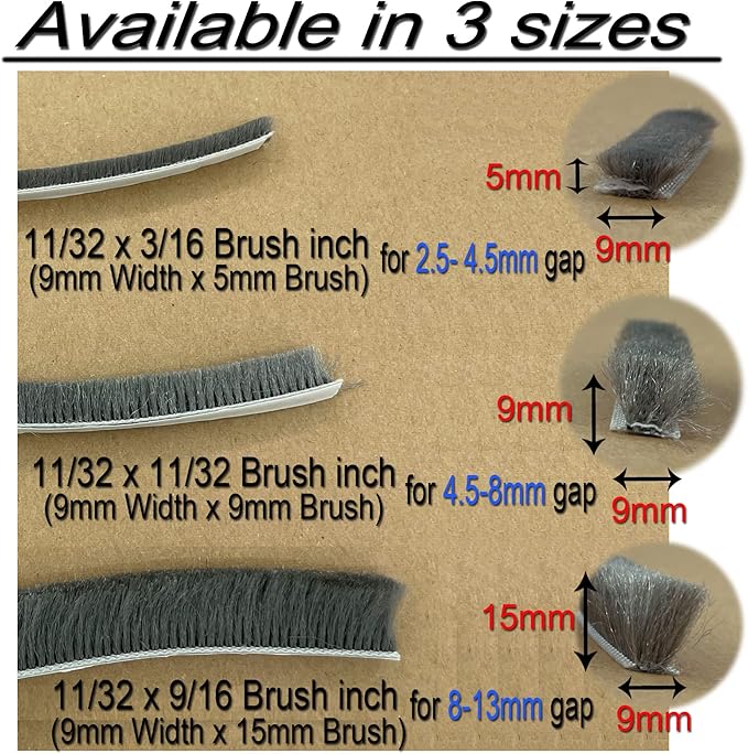 Brush Weather Stripping for Sliding Windows/Doors Frame Side,Pile Self Adhesive Weatherstrip Seal Strip for Soundproofing (16.5ft x11/32 x 11/32 Brush inch, Black)