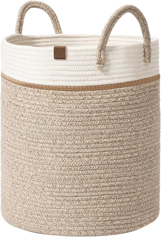 LA JOLIE MUSE Woven Basket Rope Storage Baskets - Large Cotton Organizer 16 x 14 x 14 Inches, Basket for Baby Blanket, Kids Toy Nursery Laundry Basket