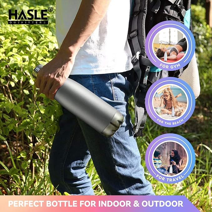 HASLE OUTFITTERS 17oz Stainless Steel Water Bottles Bulk, Vacuum Insulated Water Bottles Double Walled Reusable Metal Sports Water Bottles Keep Drinks Hot and Cold, Gray, 8Packs