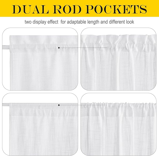 NICETOWN French Door Curtain Panel Linen Look Classroom Window Shade Sidelight Filtering 72 Inches White Sheer Curtains for Front Doors with Tieback, 36 Inches Wide, Sold in 1 PC