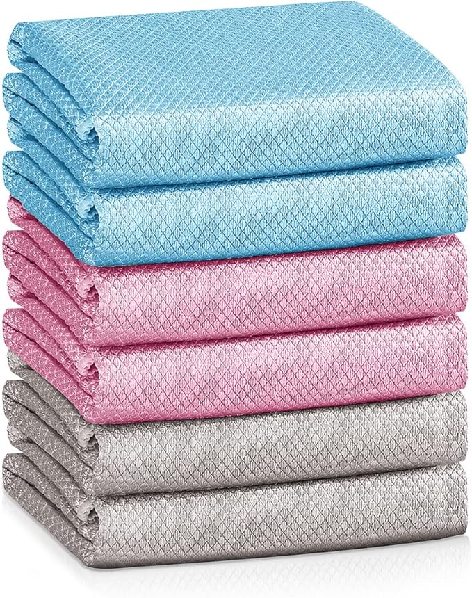 Nano Streak Free Magic Microfiber Cleaning Cloths Easy Clean Nanoscale,Fish Scale Window Mirror Glass Car Stainless Steel Cleaning,Lint Free Dish cloth Wine Glass Polishing Towel,Reusable,Pack 6,Mix