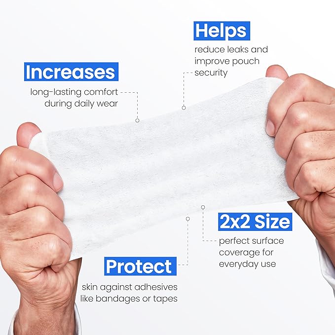 Safe n' Simple No Sting Skin Prep Wipes - 100 Individual Ostomy Barrier Film 2.4" x 2.4" - Skin Barrier Film Wipes for Ostomy - Protective Sting Free Skin Barrier