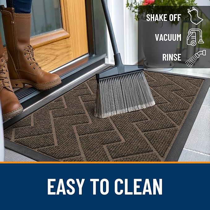 OLANLY Front Door Mat Indoor Outdoor Entrance, Waterproof All-Season, All-Weather Doormat, Sturdy Natural Rubber, Low Profile, Easy Clean Patio Porch Entryway Mat, Herringbone Brick (Brown, 36x24)