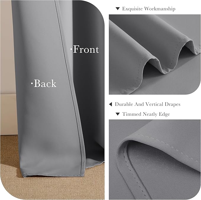 PONY DANCE Blackout Curtains for Bedroom 72 Inch Length 2 Panels Set, Privacy Thermal Insulated Room Darkening Grommet Drapes for Living Room Window, W34 x L72 Inch, Sliver Grey