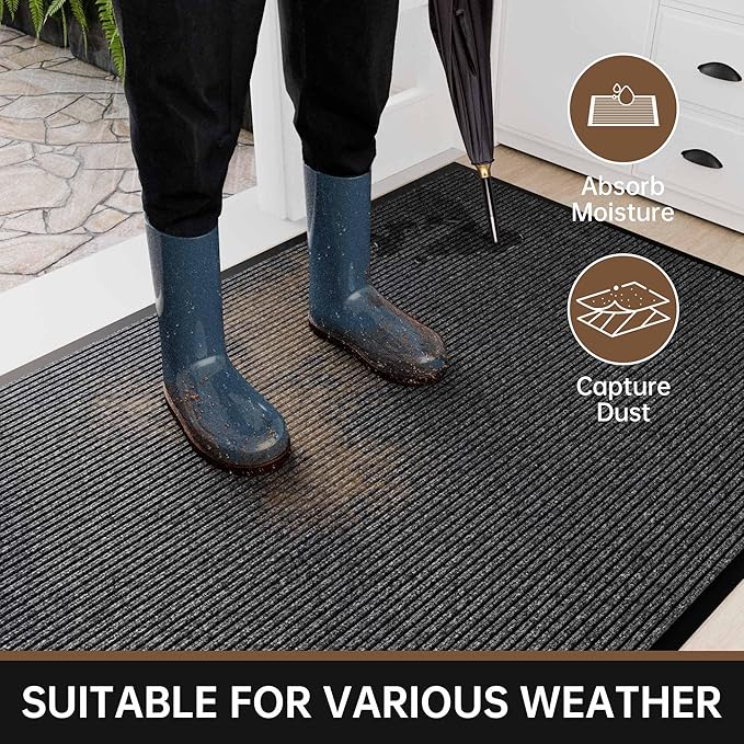 Front Door Mat, 60" x 36" Heavy Duty Indoor Outdoor Doormat, Non-Slip Welcome Mats for Entryway, Rubber Backing Low Profile Commercial Door Mats