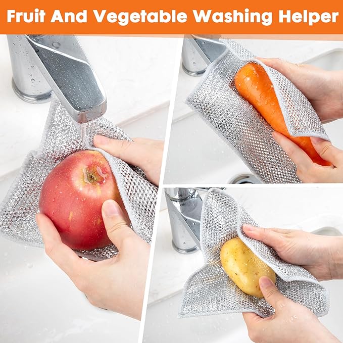 COBETE Non Scratch Wire Dishcloth,Double-Layer Wire Dishwashing Rags for Wet and Dry,Wire Miracle Cleaning Towels and Dish Cloths Multipurpose for Washing Dishes,Cookware, Sinks,Stove Tops,Pack of 6