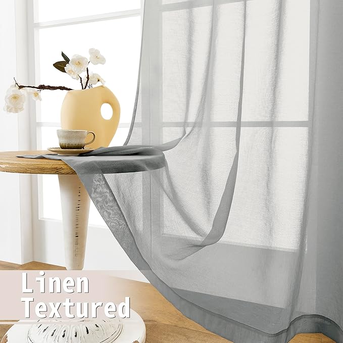 Tollpiz Short Sheer Door Curtains Closet Linen Textured Curtains Sheer Doorway Light Filtering Voile Patio Glass Door Rod Pocket Curtain French Door, 54 x 40 inches Long, Silver Grey, Set of 1 Panel