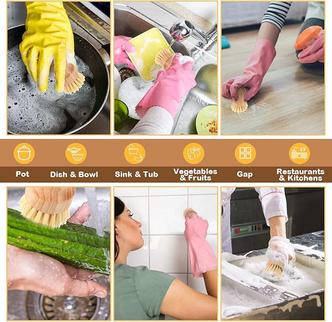 Nuenen 40 Packs Bamboo Dish Scrub Brushes Wooden Scrubbers Set Kitchen Dishwashing Scrubber with Natural Sisal Bristles for Iron Pot Pan Sink