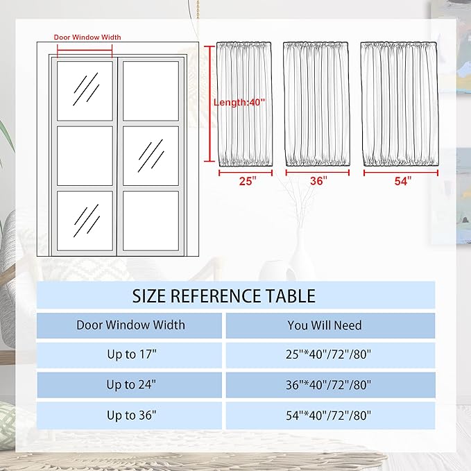 DWCN French Door Curtains – Rod Pocket Thermal Blackout Curtain for Doors with Glass Window, Kitchen and Patio Doors for Privacy, 25 X 40 Inches Long, 1 Curtain Panel with Tieback, Beige