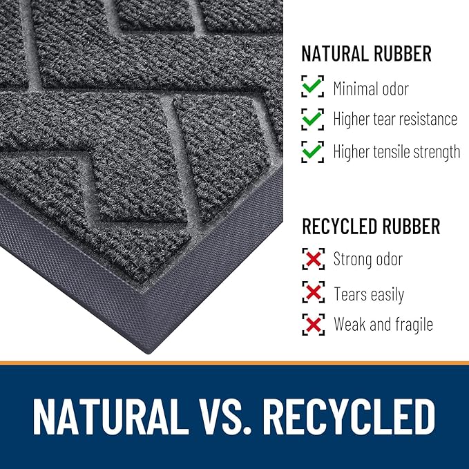 OLANLY Front Door Mat Indoor Outdoor Entrance, Waterproof All-Season, All-Weather Doormat, Sturdy Natural Rubber, Low Profile, Easy Clean Patio Porch Entryway Mat, Herringbone Brick (Grey, 29.5x17)