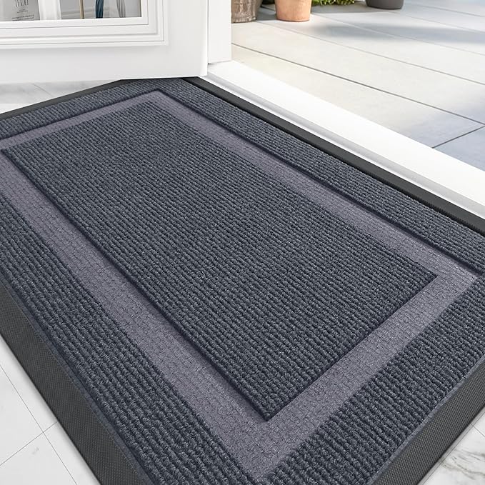OLANLY Front Door Mat Indoor Outdoor Entrance, Waterproof All-Season, All-Weather Doormat, Sturdy Natural Rubber, Fade Resistant, Low Profile, Easy Clean Patio Porch Entryway Mat, 71x47, Light Grey
