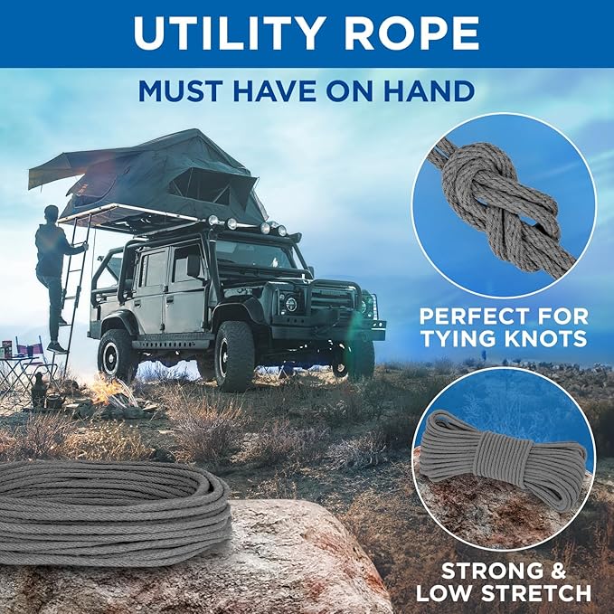 TECEUM Cotton Rope 3/16” (5 mm) – 50 FT – Strong All-Purpose Braided Rope – Natural Cotton – for Crafting, Сamping, Clothes Line, DIY, Indoor & Outdoor Use – Gray
