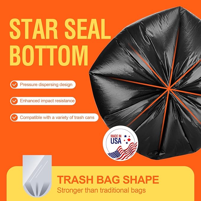 Delxo 30-33 Gallon Black Trash Bags, 250 Count – Medium Duty Garbage Bags, Thick, Durable & Puncture-Resistant Plastic Bolsas para basura, Perforated Design– Made in USA for Kitchen, Yard, Office