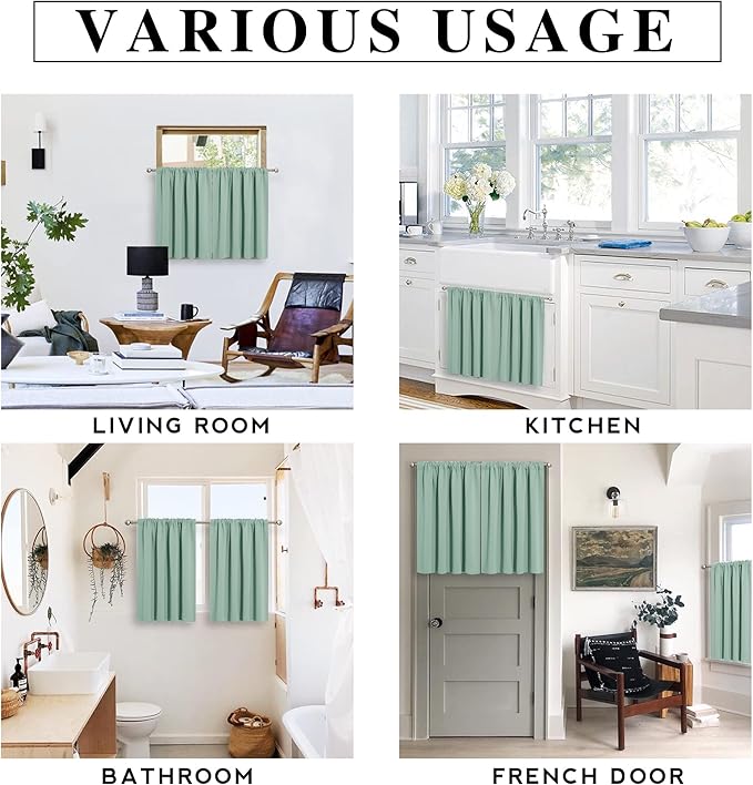 RYB HOME RV Curtains for Camper Windows - Soft Thermal Insulated Small Window Curtain Tiers for Cafe Kitchen Bedroom Basement Glass Door Window, W 42 x L 30 inches, Aqua, 2 Panels