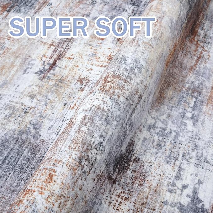 IOHOUZE Abstract Runner Rug 2x5 Ft Washable Runners for Hallways, Non Slip Kitchen Runner Soft Printed Faux Wool Entryway Runner Indoor, Modern Abstract Floor Carpet for Hall Bedroom, Orange Grey