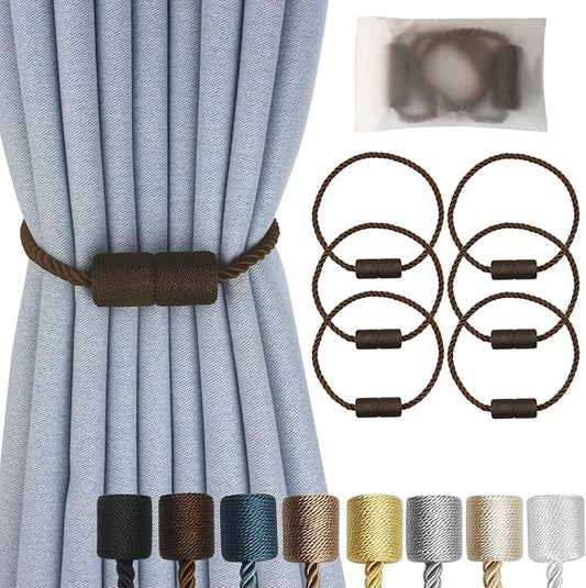 Magnetic Curtain Tiebacks 6 Pack Coffee Curtain Rope Tieback Curtain Holders for Drapes Modern Tie Backs Decorative Curtain Holdbacks