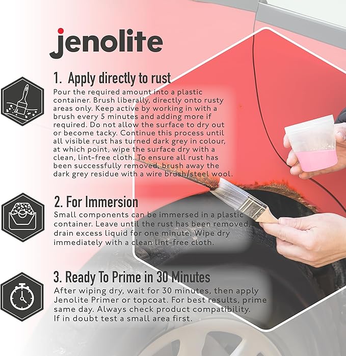JENOLITE Rust Remover for Metal - Fast Acting No Drip Thick Liquid - Industrial Strength, Removes Rust Back to Bare Metal - 5oz (150ml)