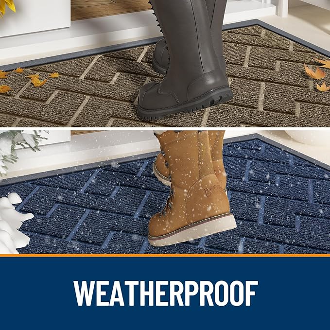 OLANLY Front Door Mat Indoor Outdoor Entrance, Waterproof All-Season, All-Weather Doormat, Sturdy Natural Rubber, Easy Clean Patio Porch Entryway Mat, Herringbone Brick (Wine Red, 29.5x17)