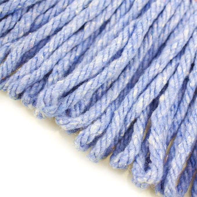 String Mop Heads Replacement Heavy Duty Commercial Grade Blue Cotton Looped End Wet Industrial Cleaning Mop Head Refills (6, Large)