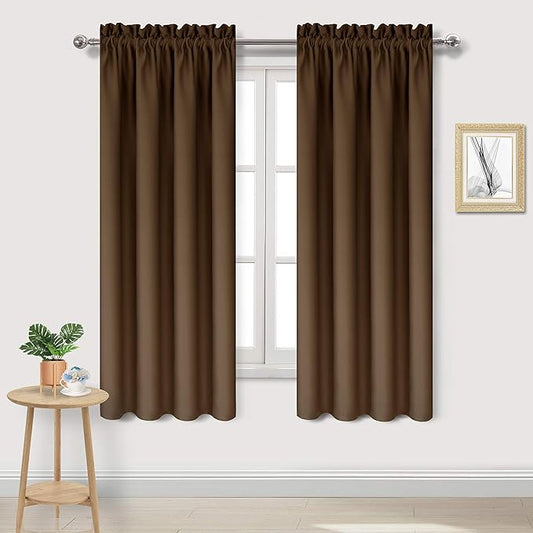 DWCN Blackout Curtains – Thermal Insulated, Energy Saving & Noise Reducing Bedroom and Living Room Curtains, Brown, W 42x L 63 Inch, Set of 2 Rod Pocket Curtain Panels